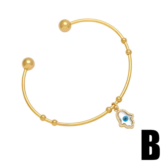 Classic evil eye hasma hand charm gold plated copper cuff bangle