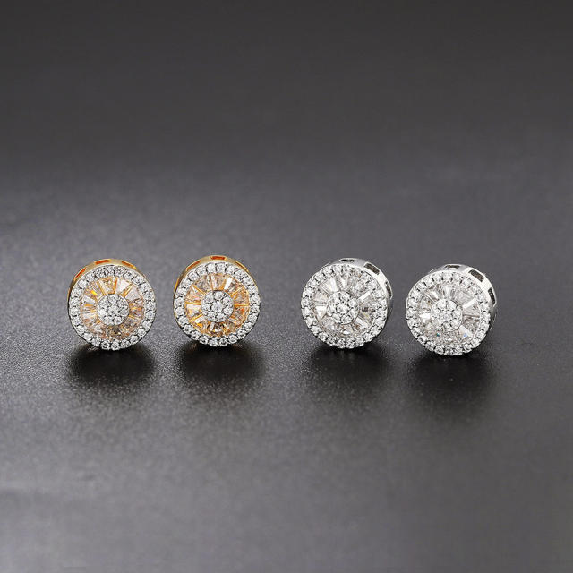 Hiphop full diamond copper studs earring for men