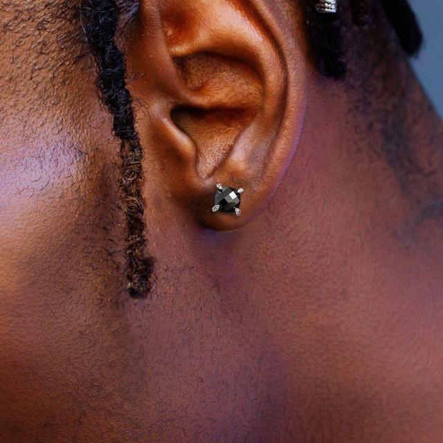 8mm hiphop colorful cubic zircon ear studs for men