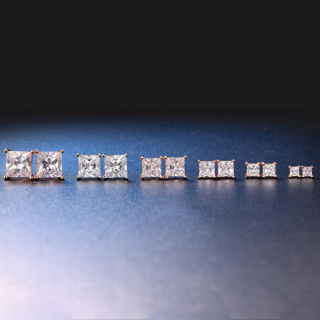 Hiphop square shape cubic zircon ear studs for men