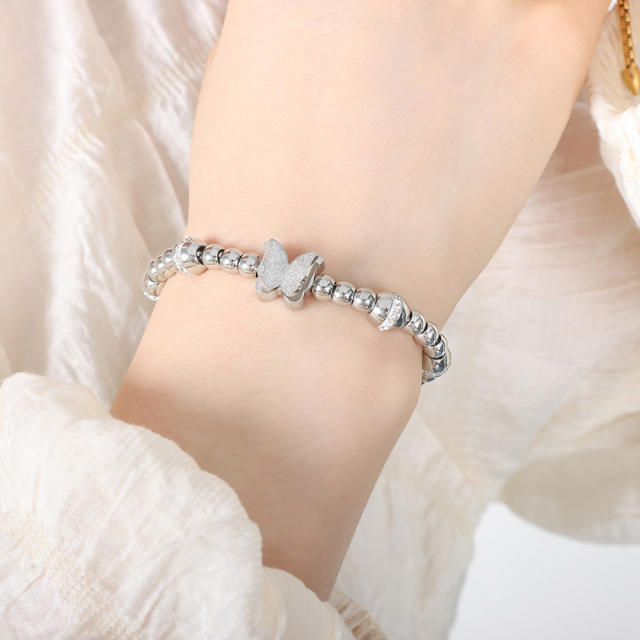 Classic diamond bead butterfly stainless steel slide bracelet