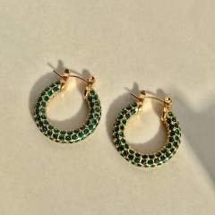 Colorful diamond pave setting stainless steel hoop earrings