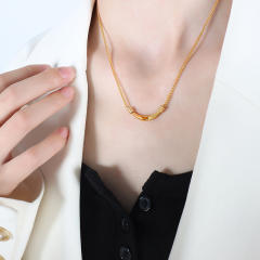 Boho natural stone stainless steel necklace