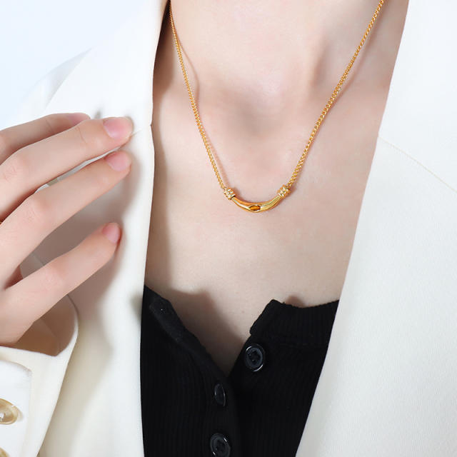 Boho natural stone stainless steel necklace