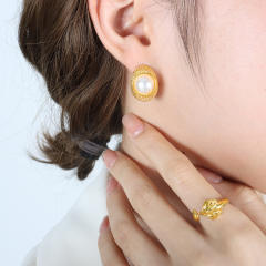 Chunky imitation pearl stainless steel earrings