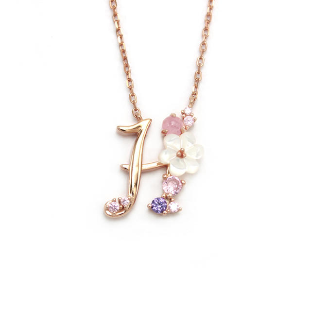 925 sterling silver shell flower initial letter dainty necklace