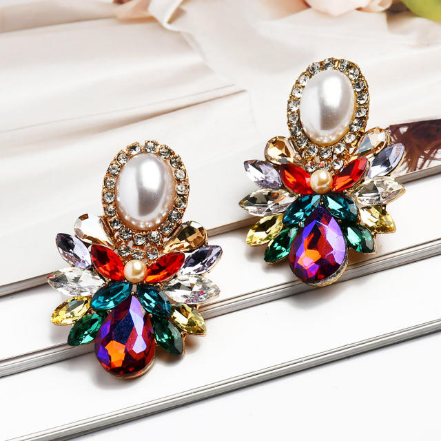 Occident fashion colorful glass crystal statement studs earrings