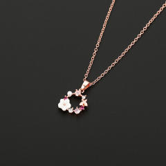 Korean fashion sweet shell flower pendant copper dainty necklace