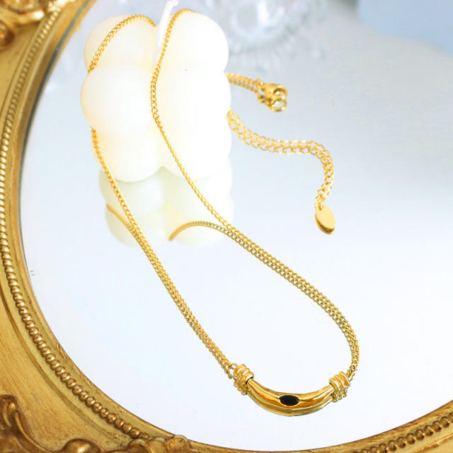 Boho natural stone stainless steel necklace