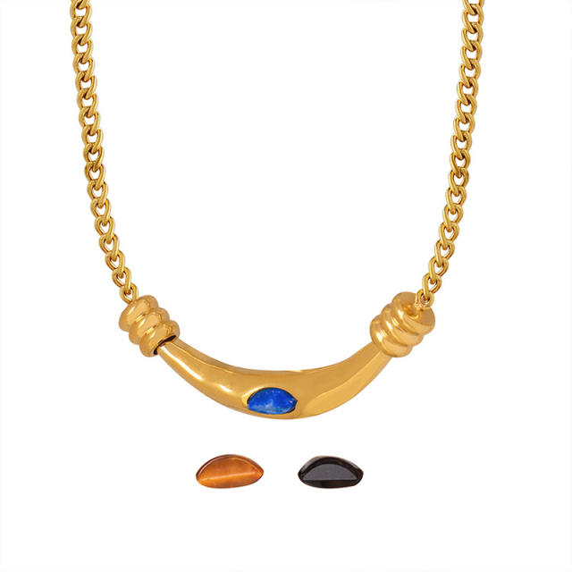 Boho natural stone stainless steel necklace