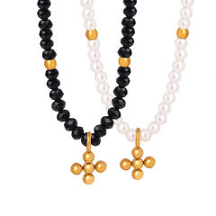 Baroque glass bead tiny stainless steel bead cross pendant necklace