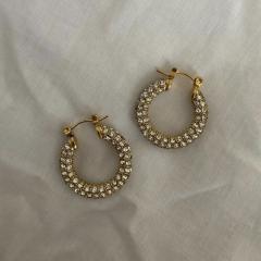Colorful diamond pave setting stainless steel hoop earrings