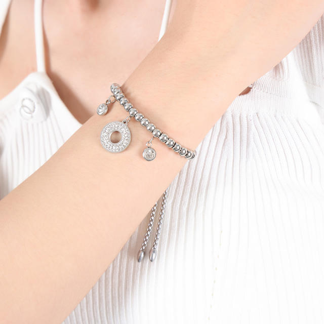 Hiphop diamond heart bead evil eye hasma hand charm stainless steel bracelet