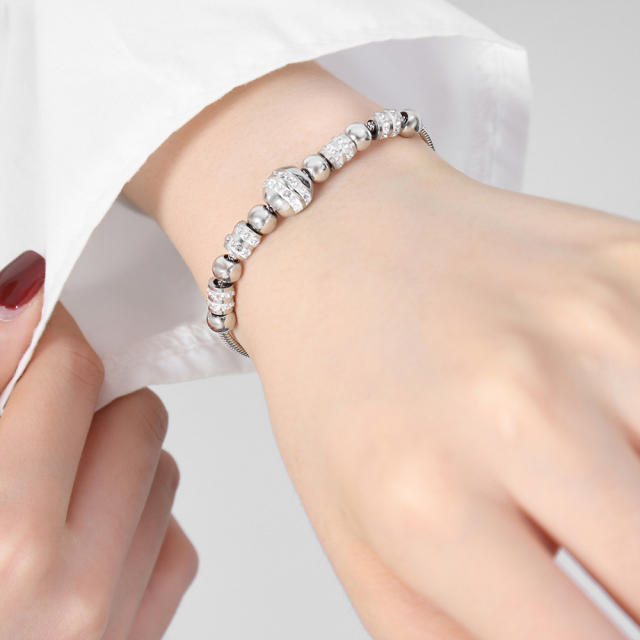 Classic diamond bead butterfly stainless steel slide bracelet