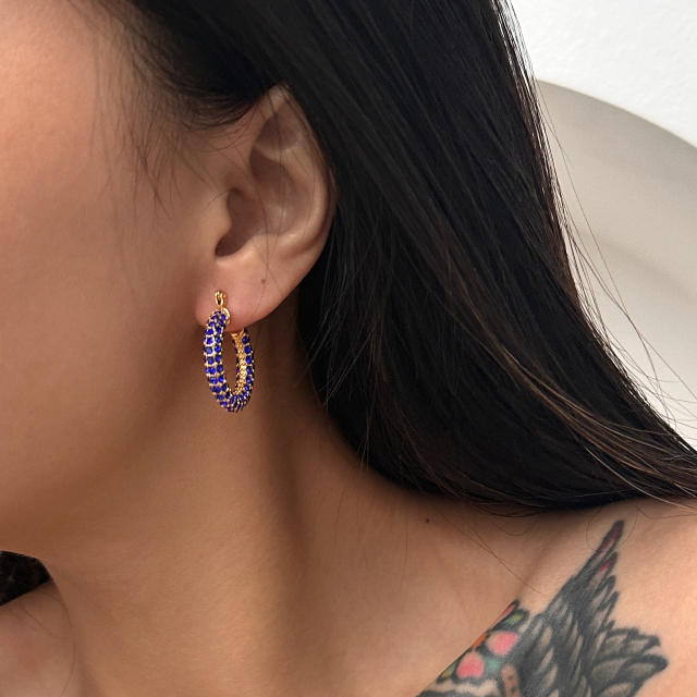 Colorful diamond pave setting stainless steel hoop earrings