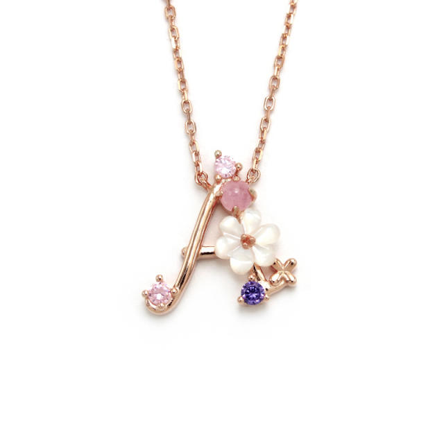 925 sterling silver shell flower initial letter dainty necklace
