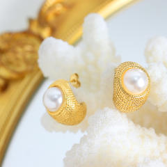 Chunky imitation pearl stainless steel earrings