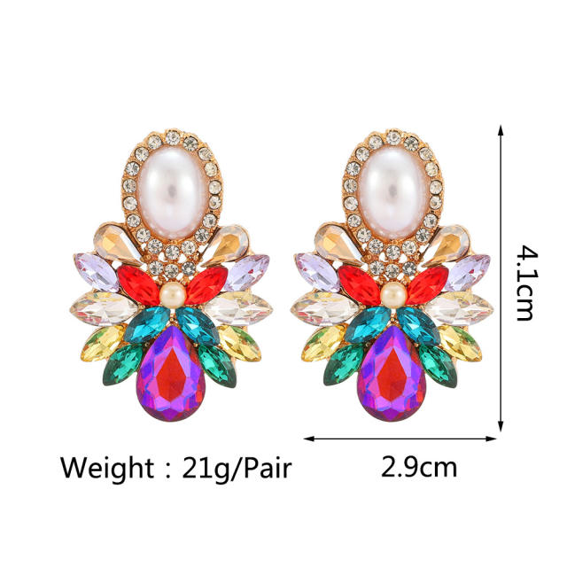 Occident fashion colorful glass crystal statement studs earrings