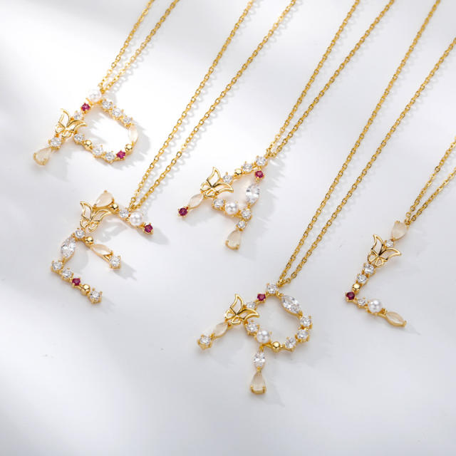 INS trend butterfly initial letter pendant copper necklace