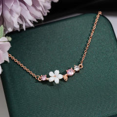 Korean fashion sweet shell flower cubic zircon copper necklace set