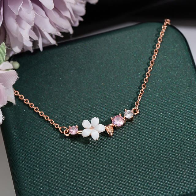 Korean fashion sweet shell flower cubic zircon copper necklace set