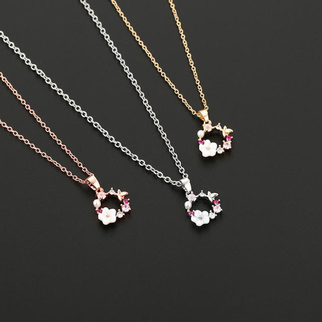 Korean fashion sweet shell flower pendant copper dainty necklace