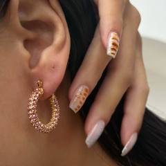 Colorful diamond pave setting stainless steel hoop earrings