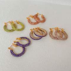 Colorful diamond pave setting stainless steel hoop earrings