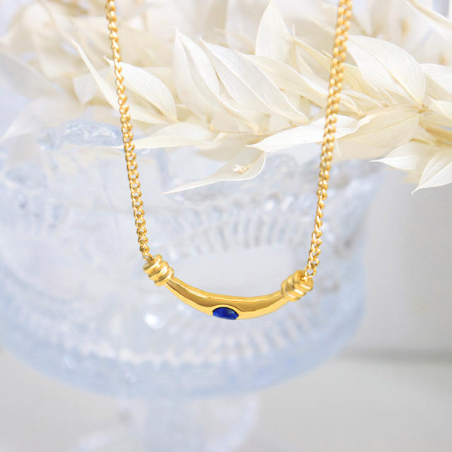 Boho natural stone stainless steel necklace