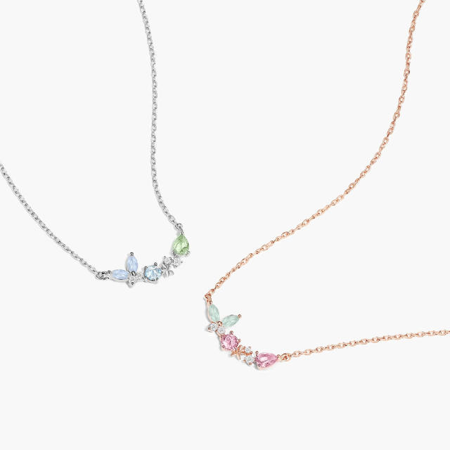 925 sterling silver color cubic zircon tiny butterfly dainty necklace