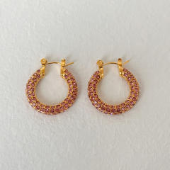 Colorful diamond pave setting stainless steel hoop earrings