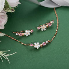 Korean fashion sweet shell flower cubic zircon copper necklace set