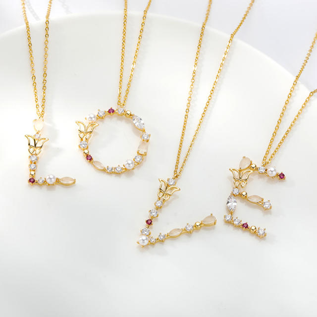 INS trend butterfly initial letter pendant copper necklace
