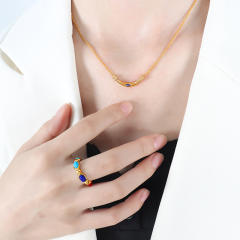 Boho natural stone stainless steel necklace