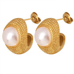 Chunky imitation pearl stainless steel earrings