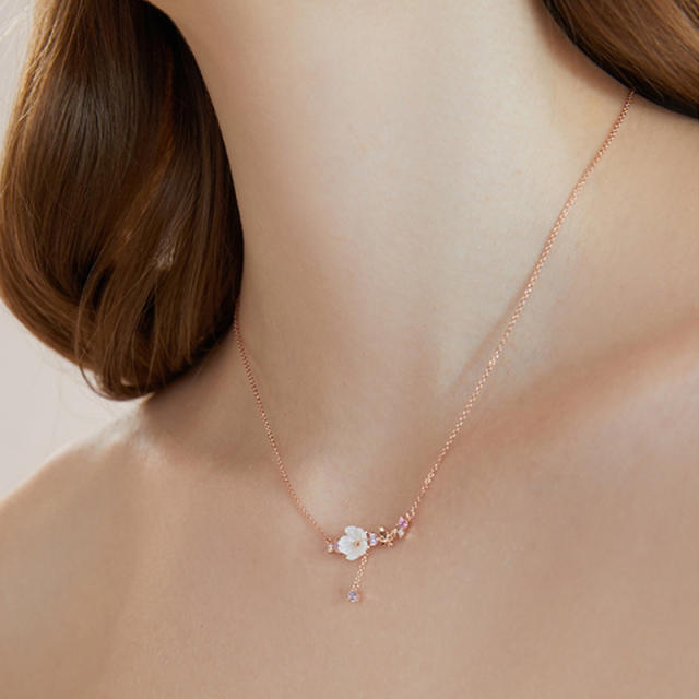 925 sterling silver shell flower dainty necklace