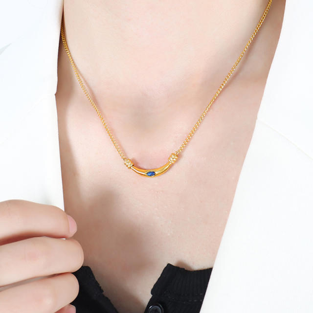 Boho natural stone stainless steel necklace