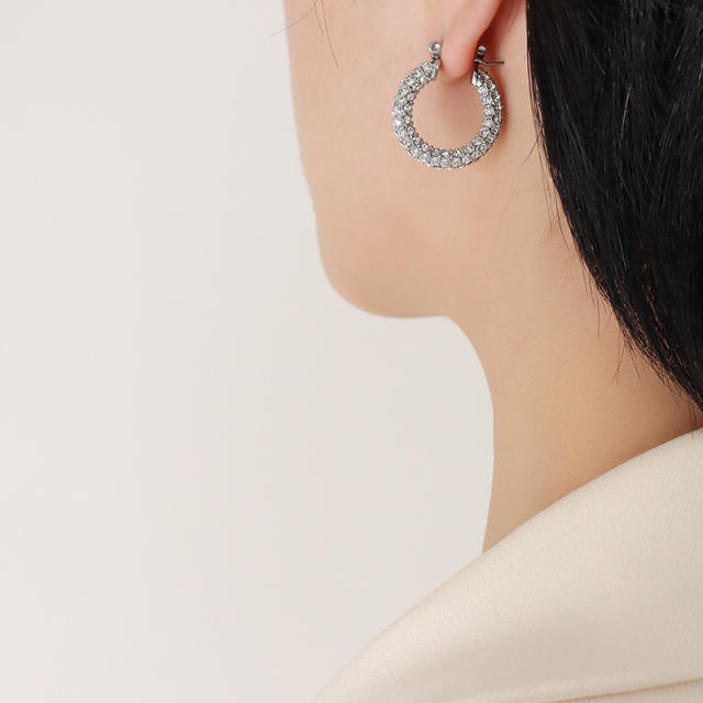 Diamond hoop stainless steel earrings