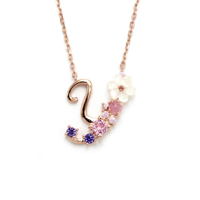 925 sterling silver shell flower initial letter dainty necklace