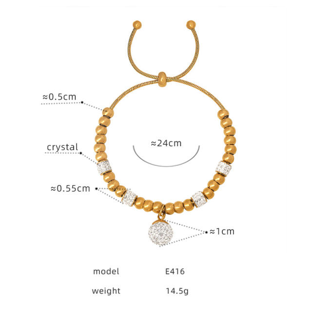 Hiphop diamond heart bead evil eye hasma hand charm stainless steel bracelet