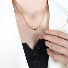 Boho natural stone stainless steel necklace