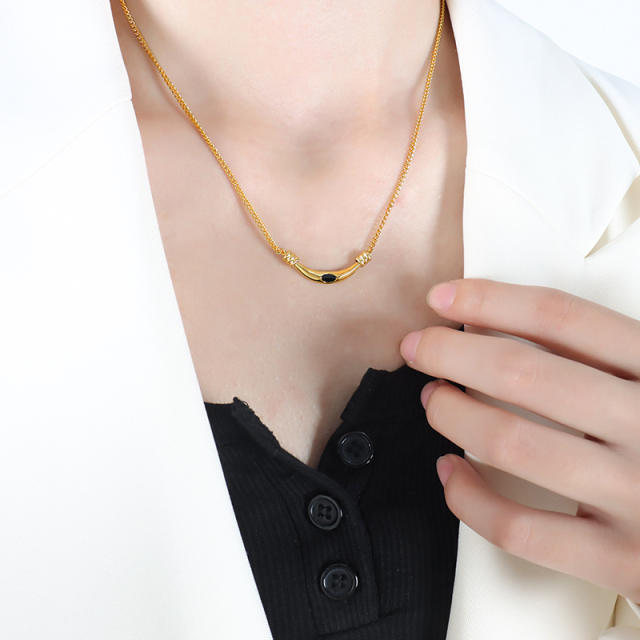 Boho natural stone stainless steel necklace
