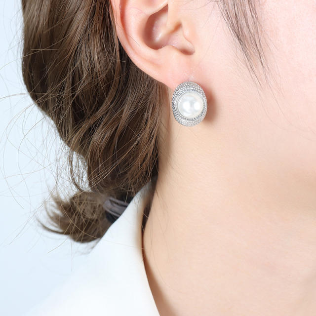 Chunky imitation pearl stainless steel earrings