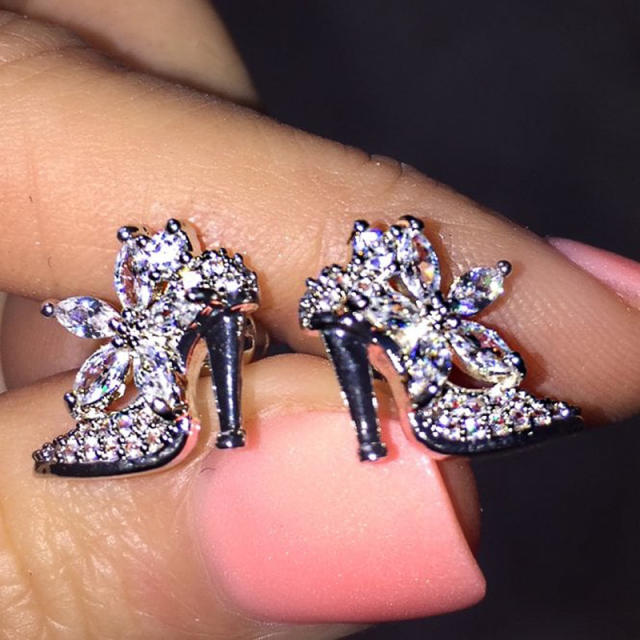 Cute creative diamond heels copper studs earrings