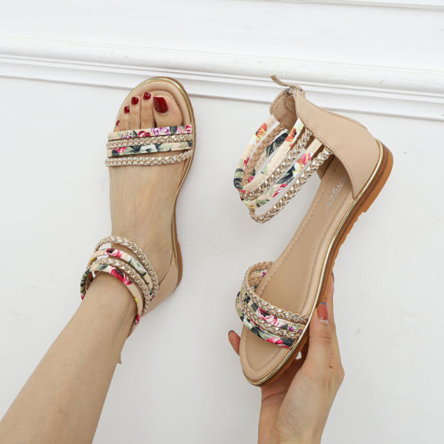 Casual floral pattern flat gladiator sandals