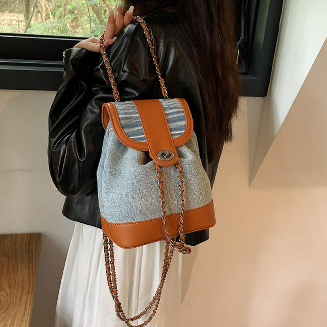 Fashionable color matching denim chain backpack