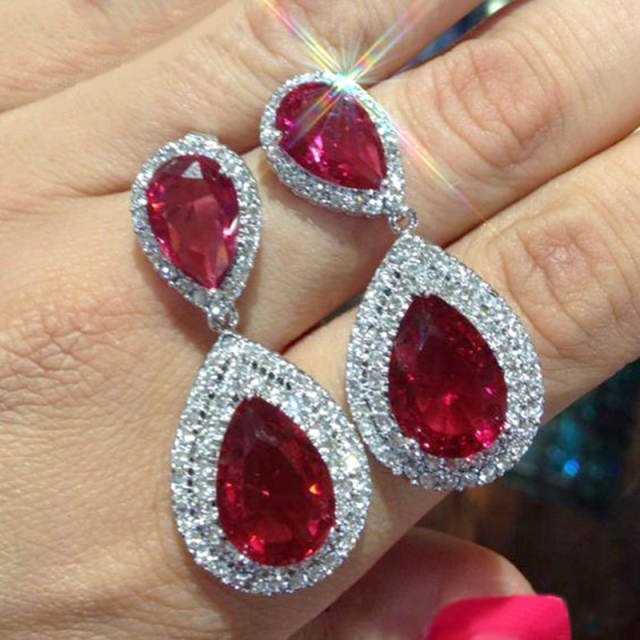 Luxury ruby cubic zircon drop earrings