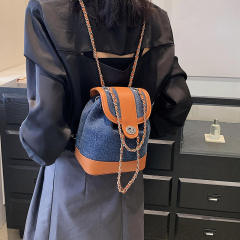 Fashionable color matching denim chain backpack