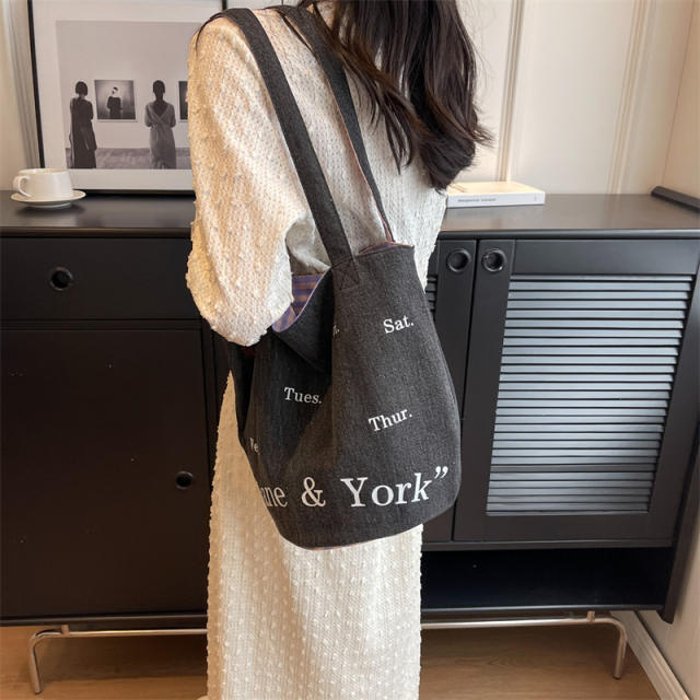 Letter printing denim casual tote bag