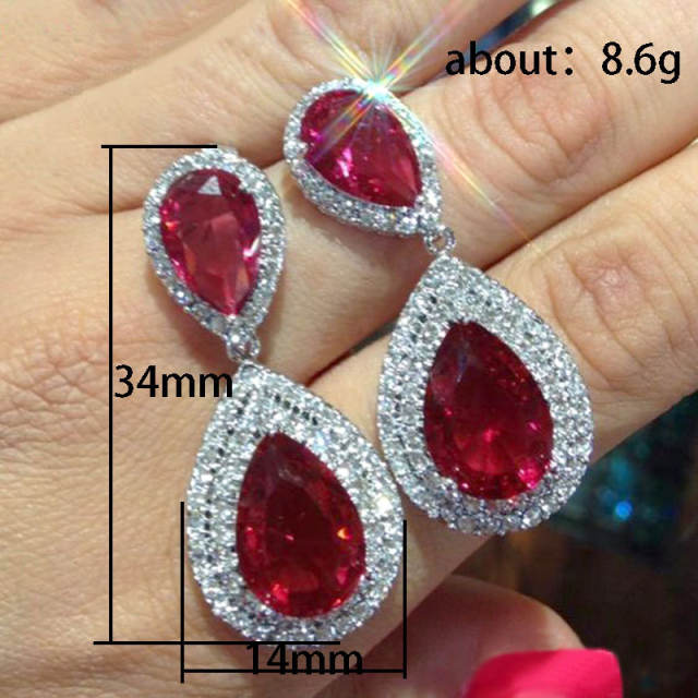 Luxury ruby cubic zircon drop earrings